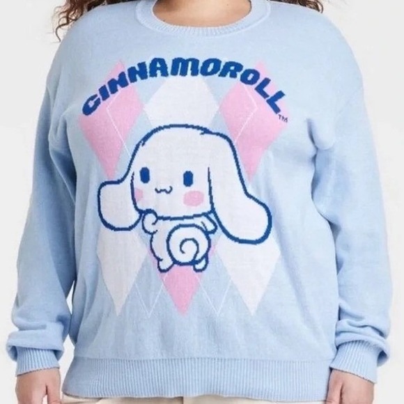 Hybrid Apparel Sweaters - Sanrio Cinnamoroll Pull-Over Graphic Sweater XXL Argyle Pastel Baby Blue Preppy